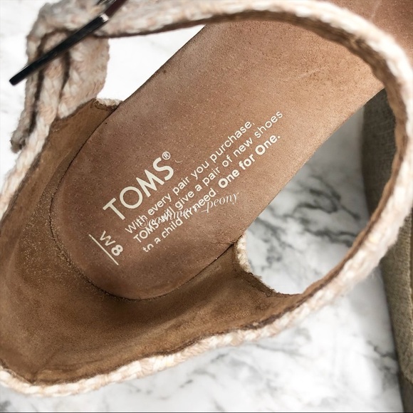 TOMS Strappy Wedge Natural Woven Diamond Sandals 8 - Picture 6 of 10